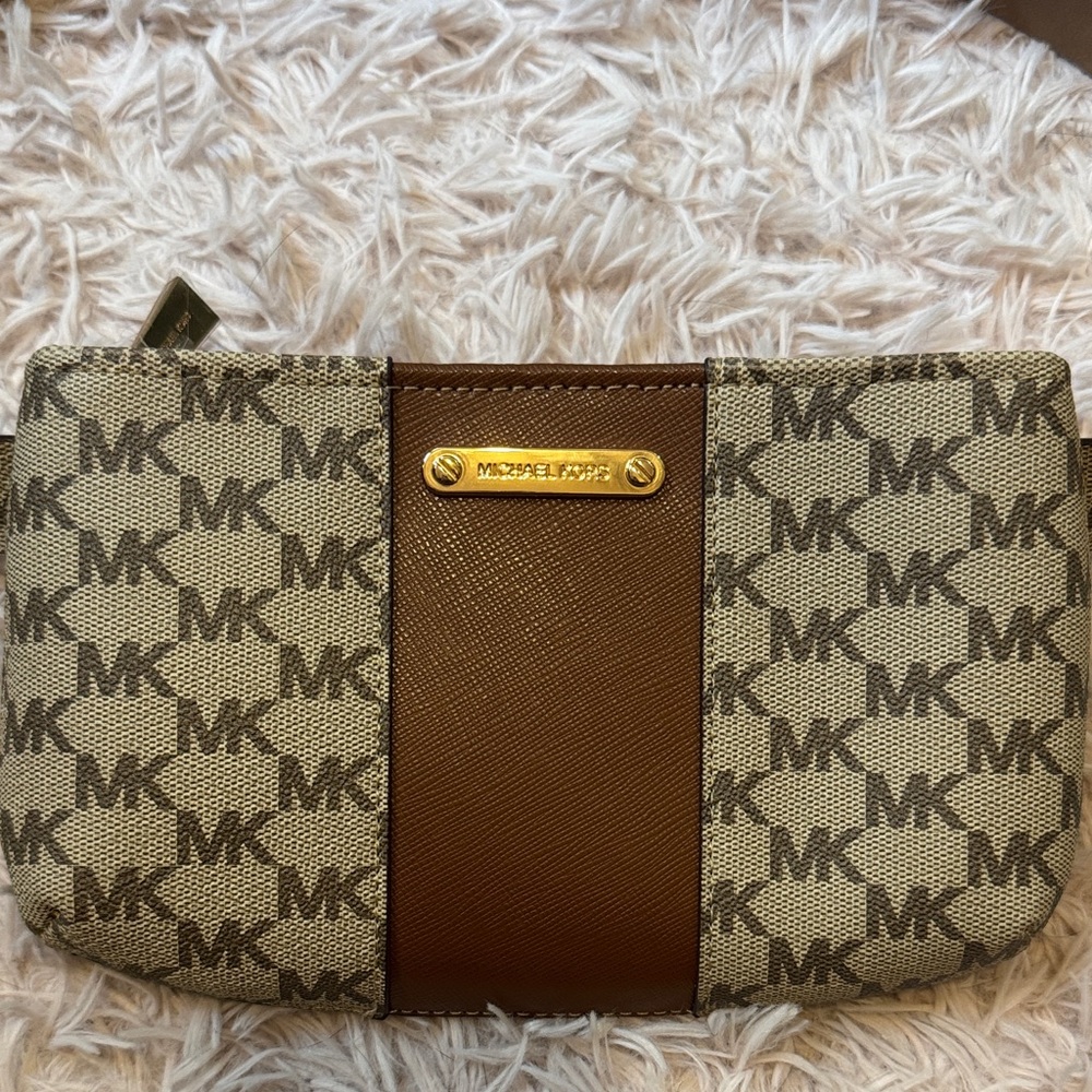 Michael Kors Signature Logo Fanny Pack in Brown and Cream